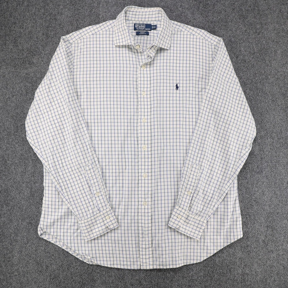 Polo Ralph Lauren‎ Regent Classic Fit Mens XL Plaid Button Down Shirt White Blue